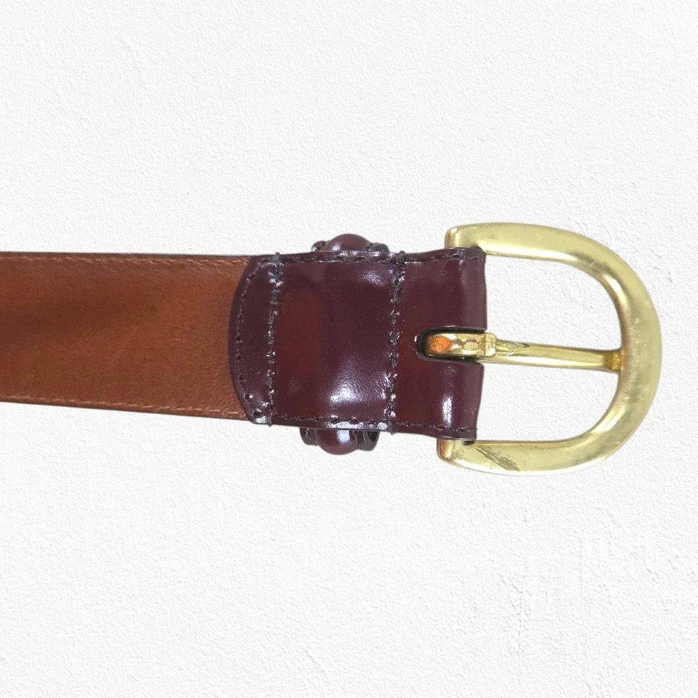 1980s Vintage Coach Solid Brass Buckle Belt 42” Mahogany Leather Classic Belt